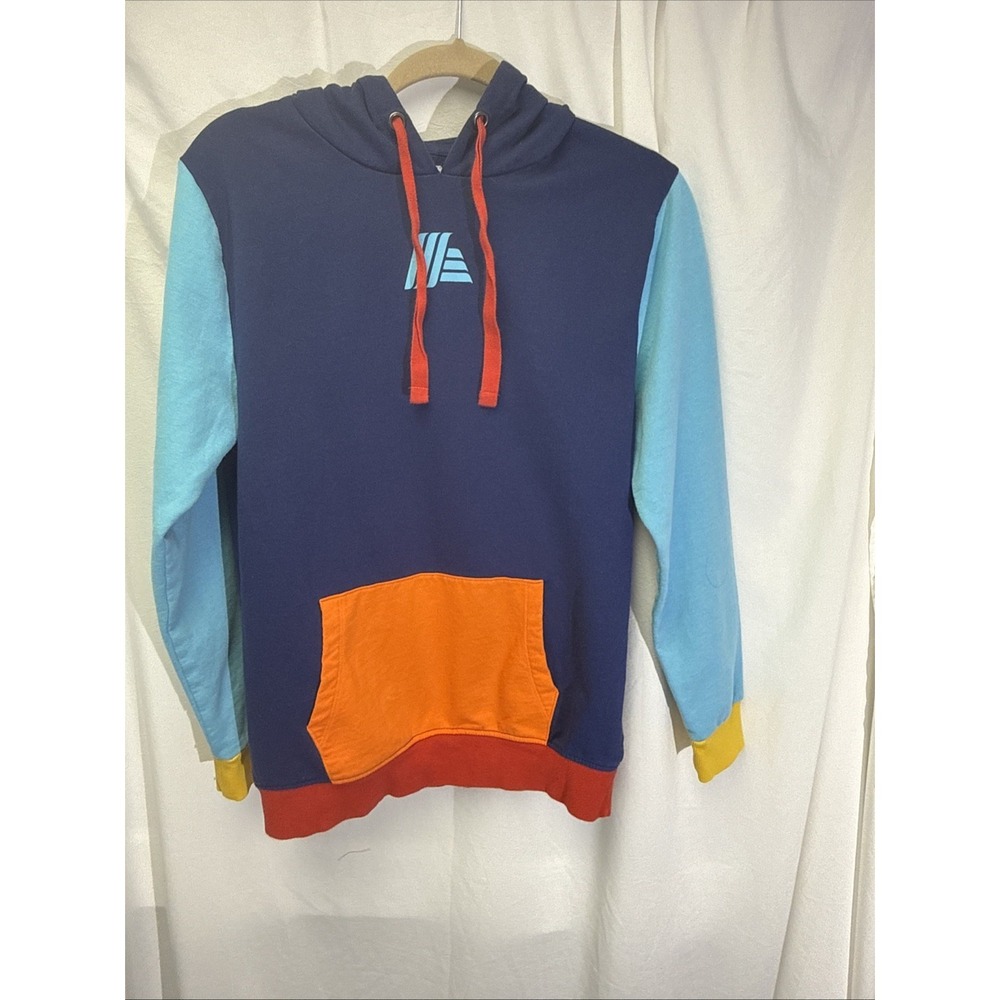 ALDI Gear Logo Drawstring Hoodie Size Small Blue Multicolor Pullover